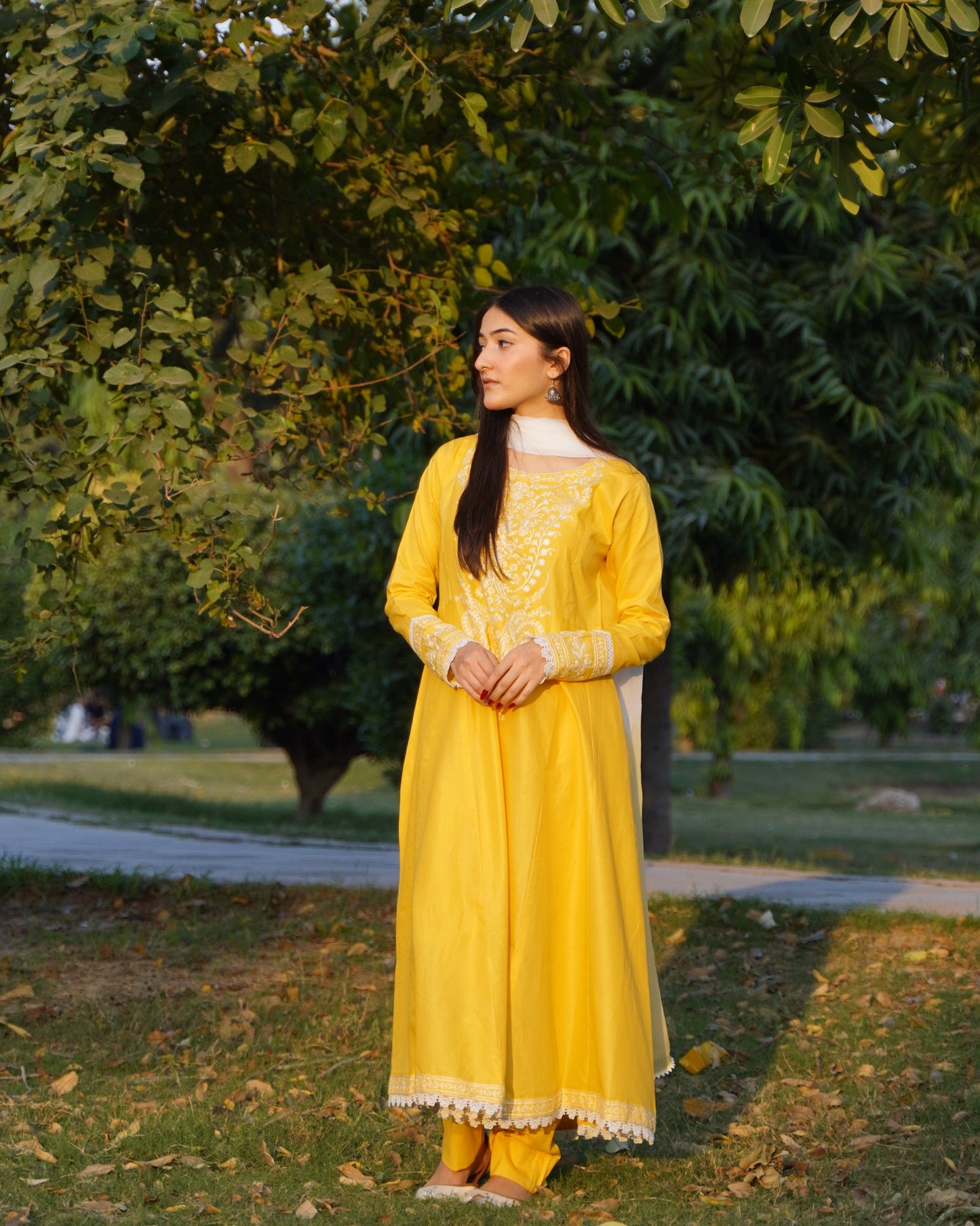 Sunshine Yellow Embroidered Frock Only 3 PC | HU 33