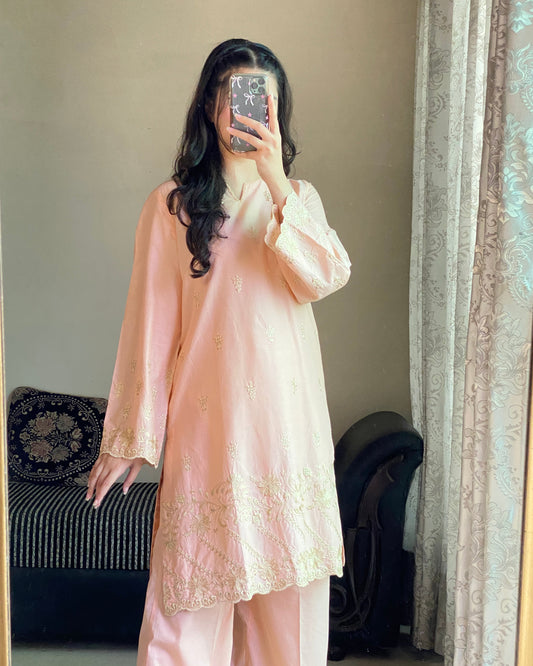 Peach Embroidered Lawn Suit Only 2PC | HU 21