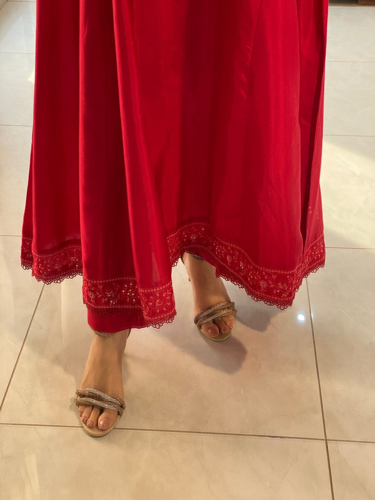 Crimson Red Embroidered 3PC & 2PC Frock | HU 32