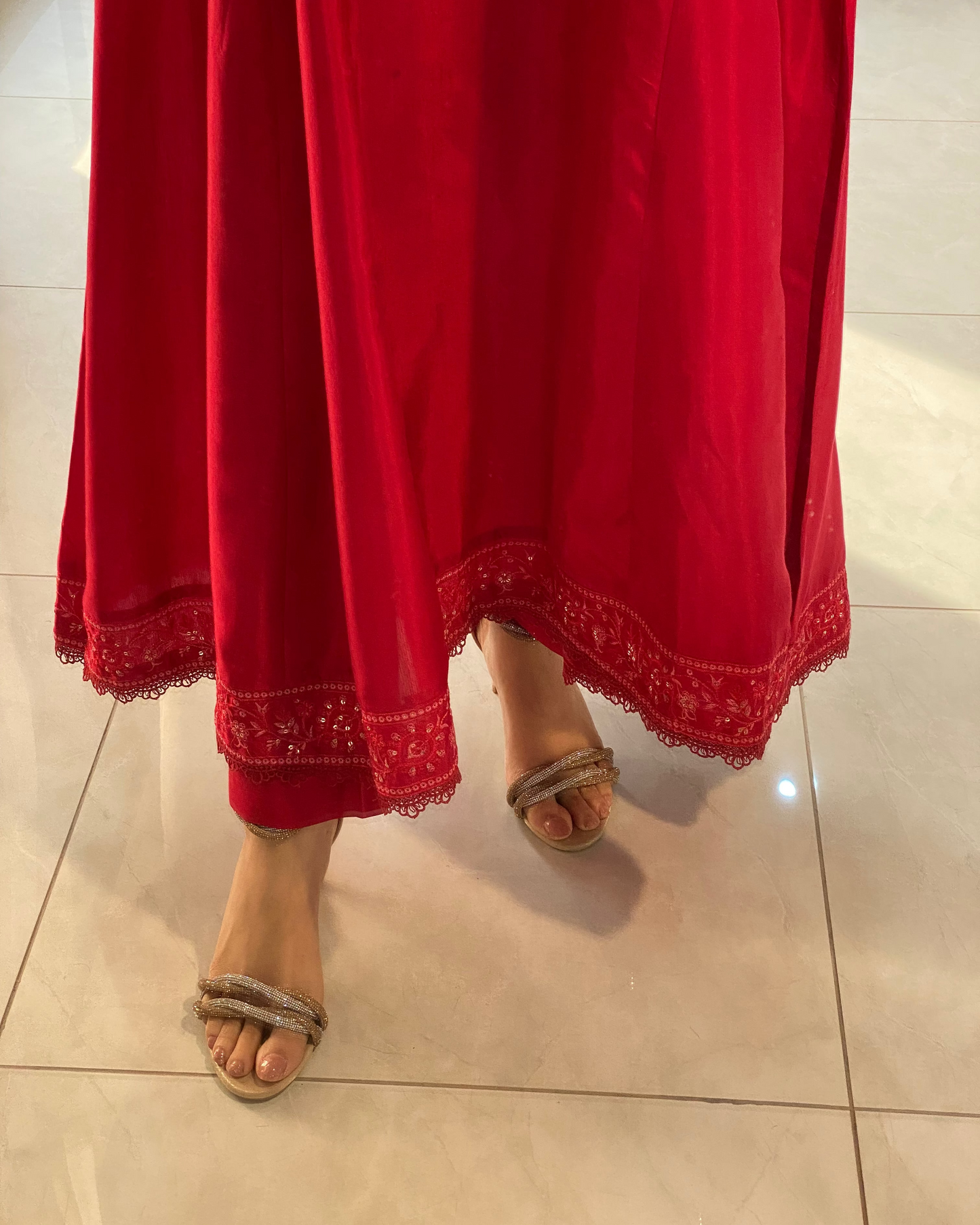 Crimson Red Embroidered 3PC & 2PC Frock | HU 32