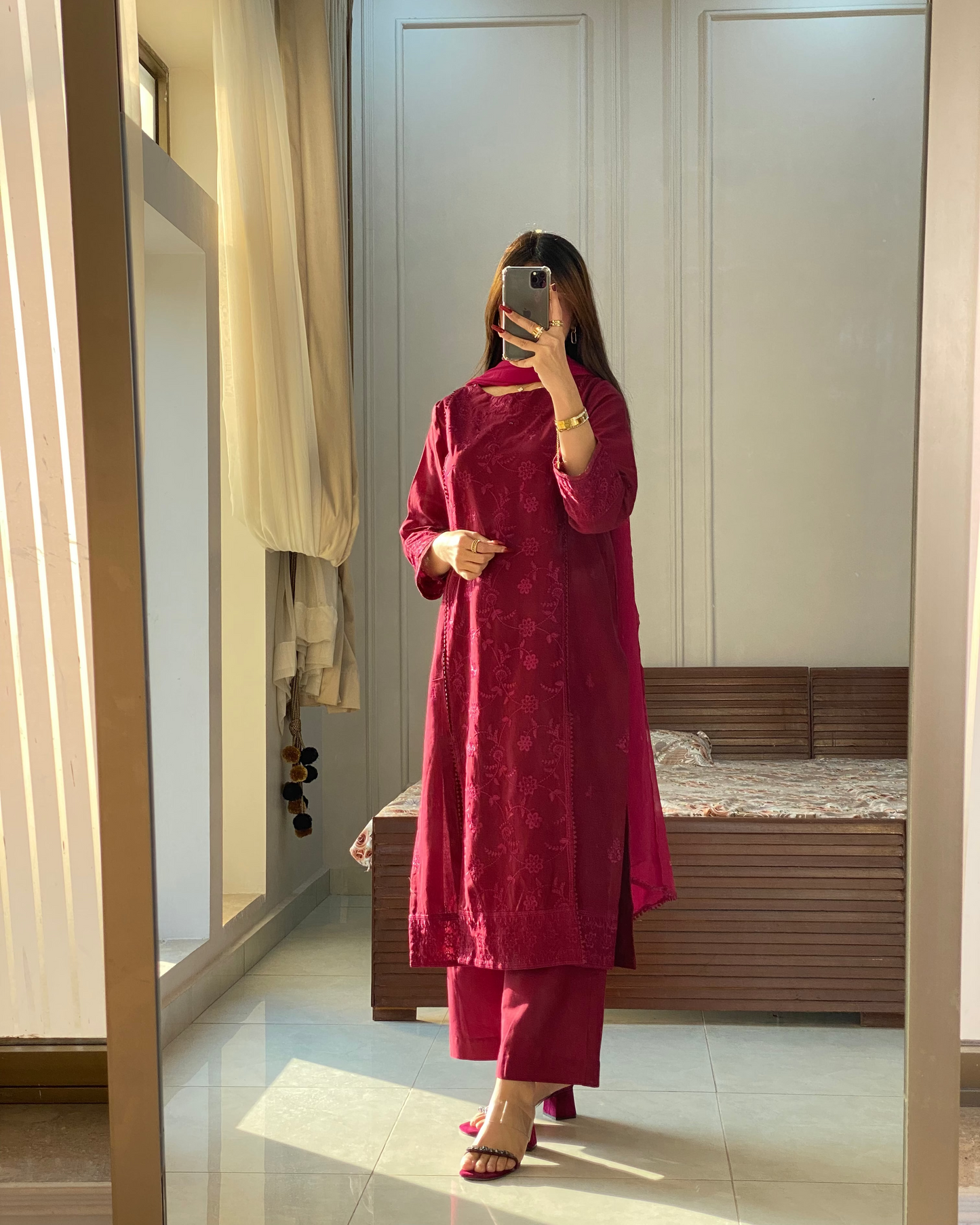 Merlot Burgundy Khaddar Emboidered 3PC Suite | HU 26