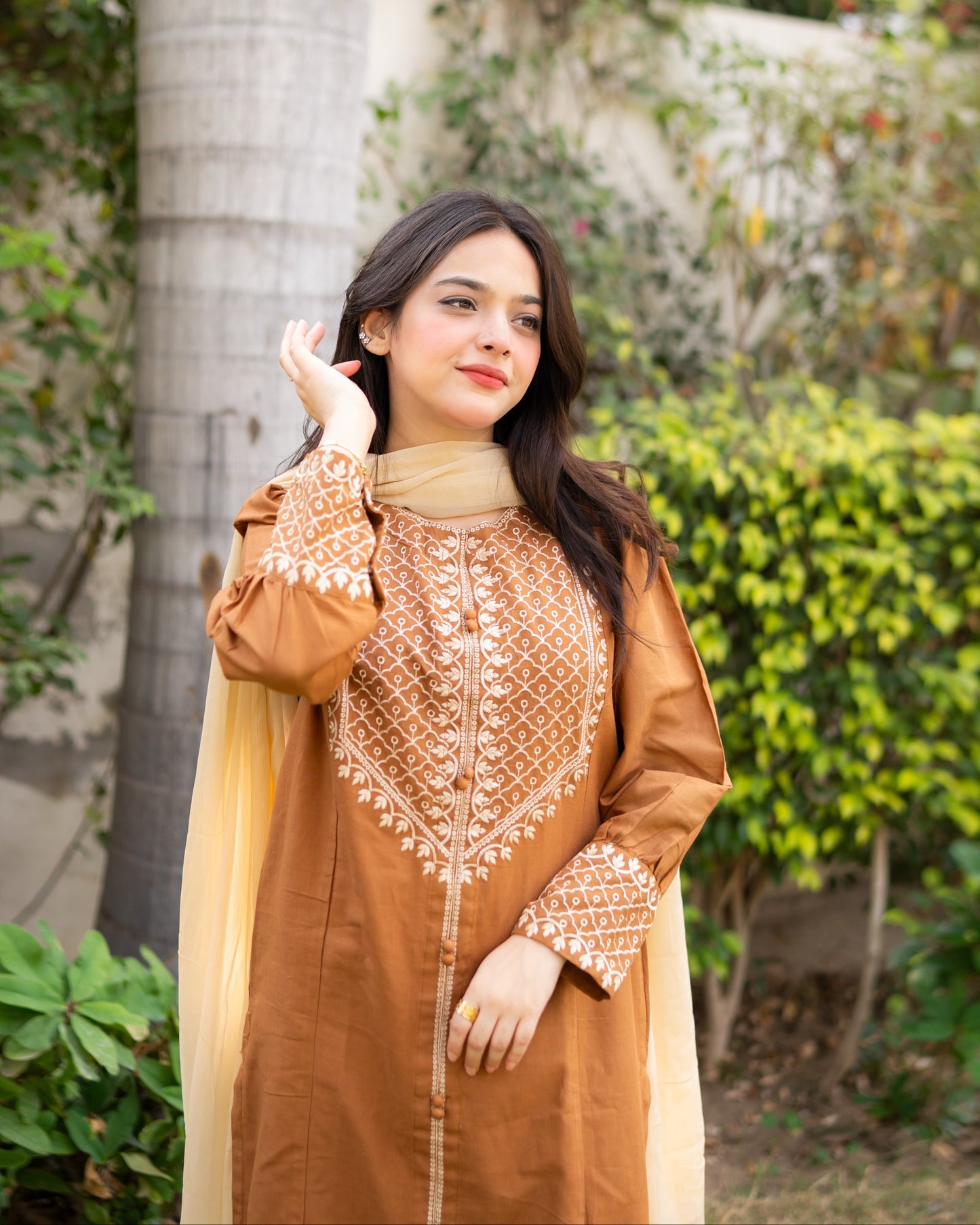 Classic Brown Khaddar 3pc & 2pc Suit | HU 27
