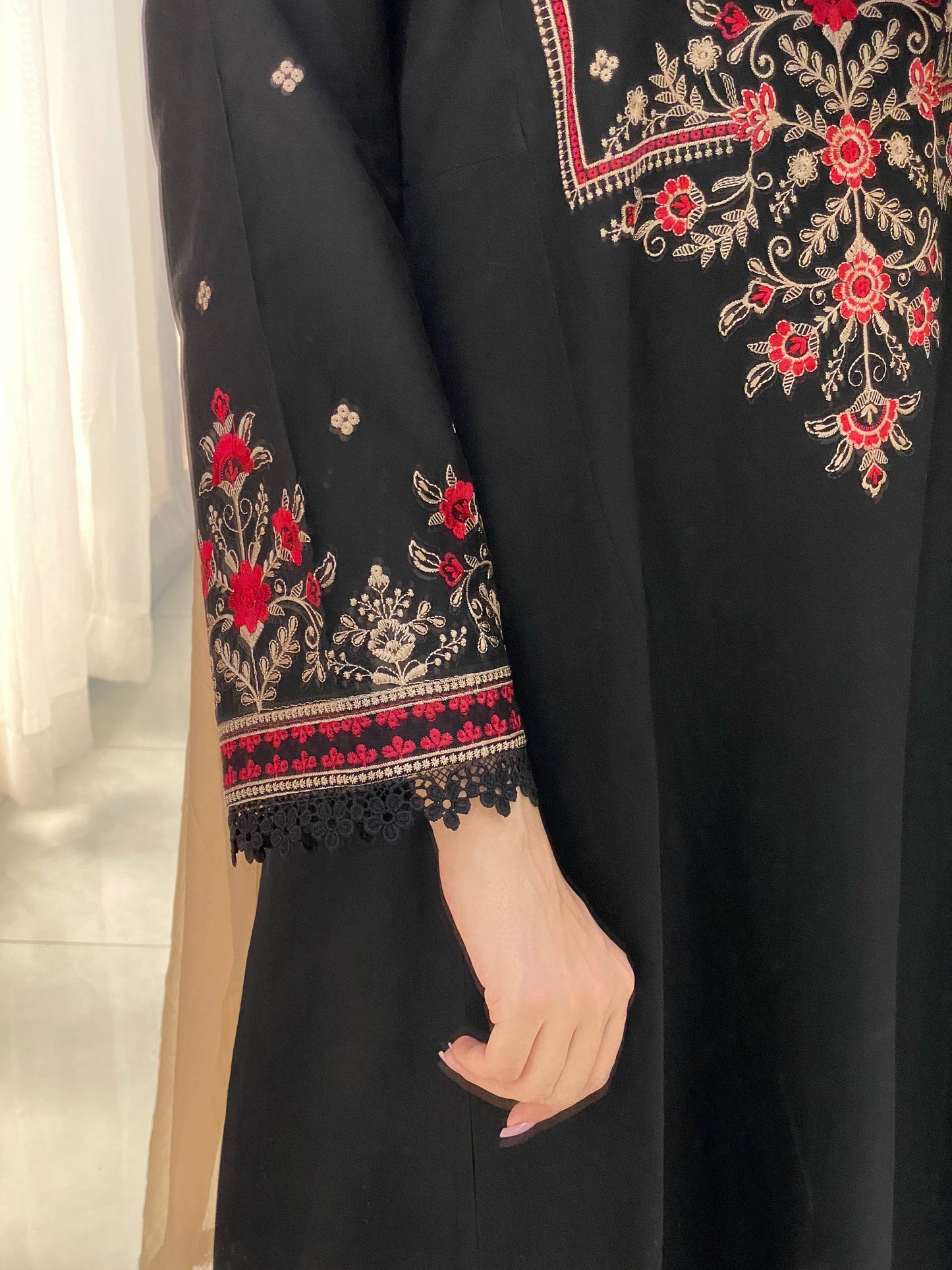 Black Embroidered Lawn Frock | HU 19