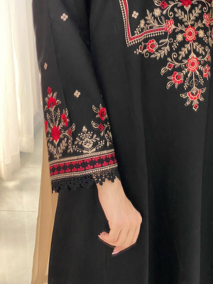 Black Embroidered Lawn Frock | HU 19