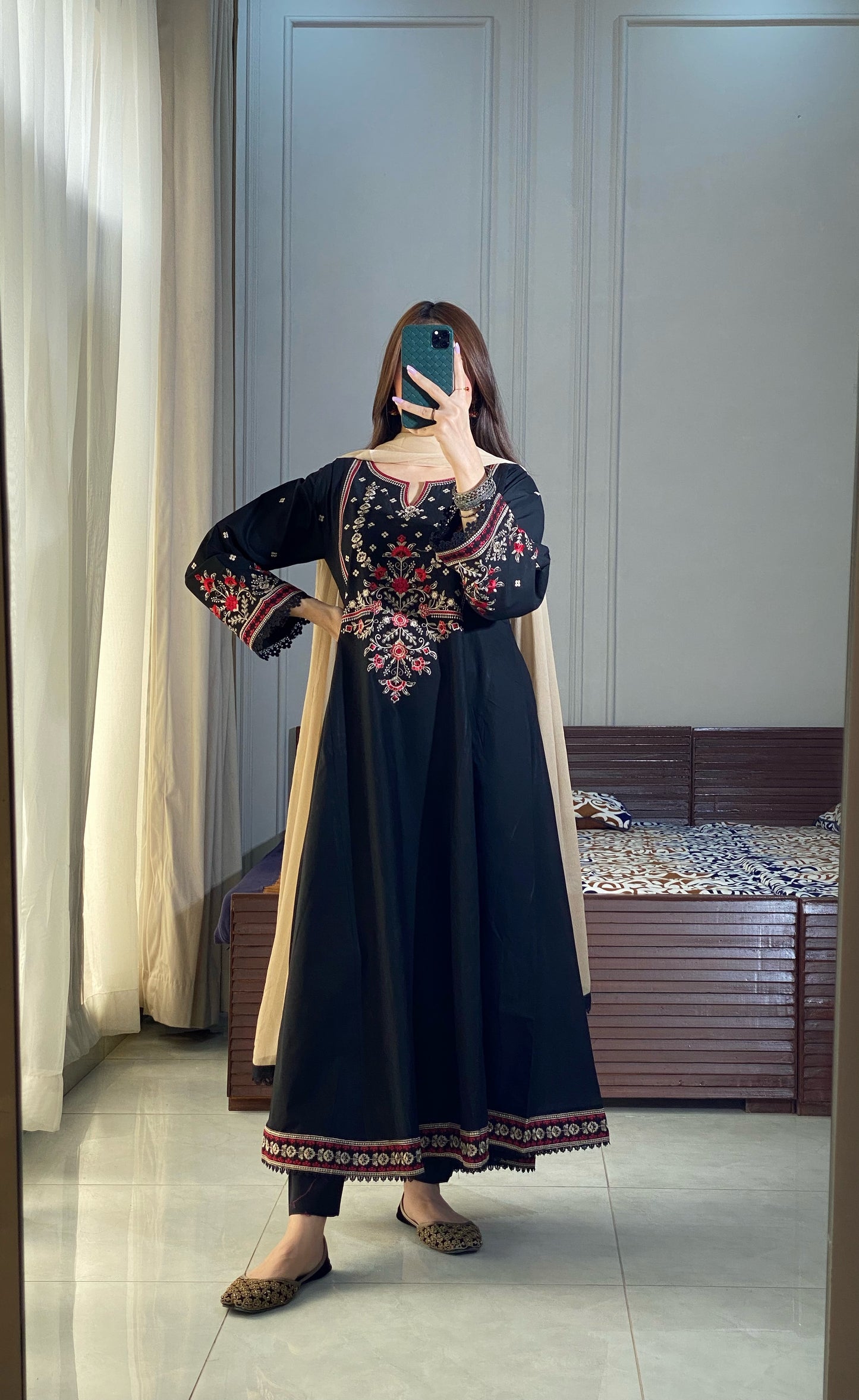Black Embroidered Lawn Frock | HU 19