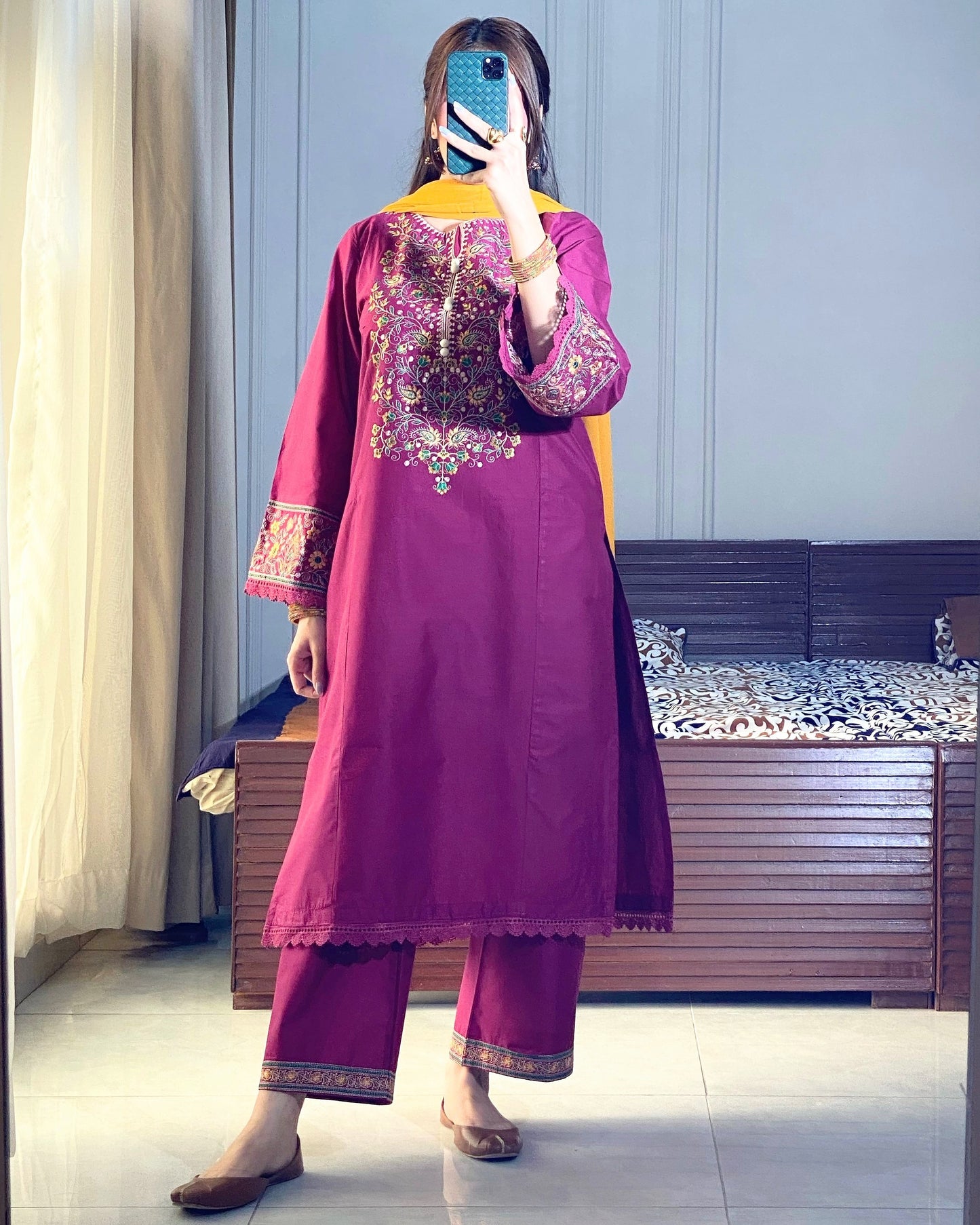 Magenta Embroidered Lawn Suit | HU 18