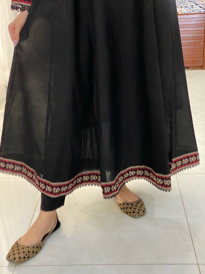 Black Embroidered Lawn Frock | HU 19