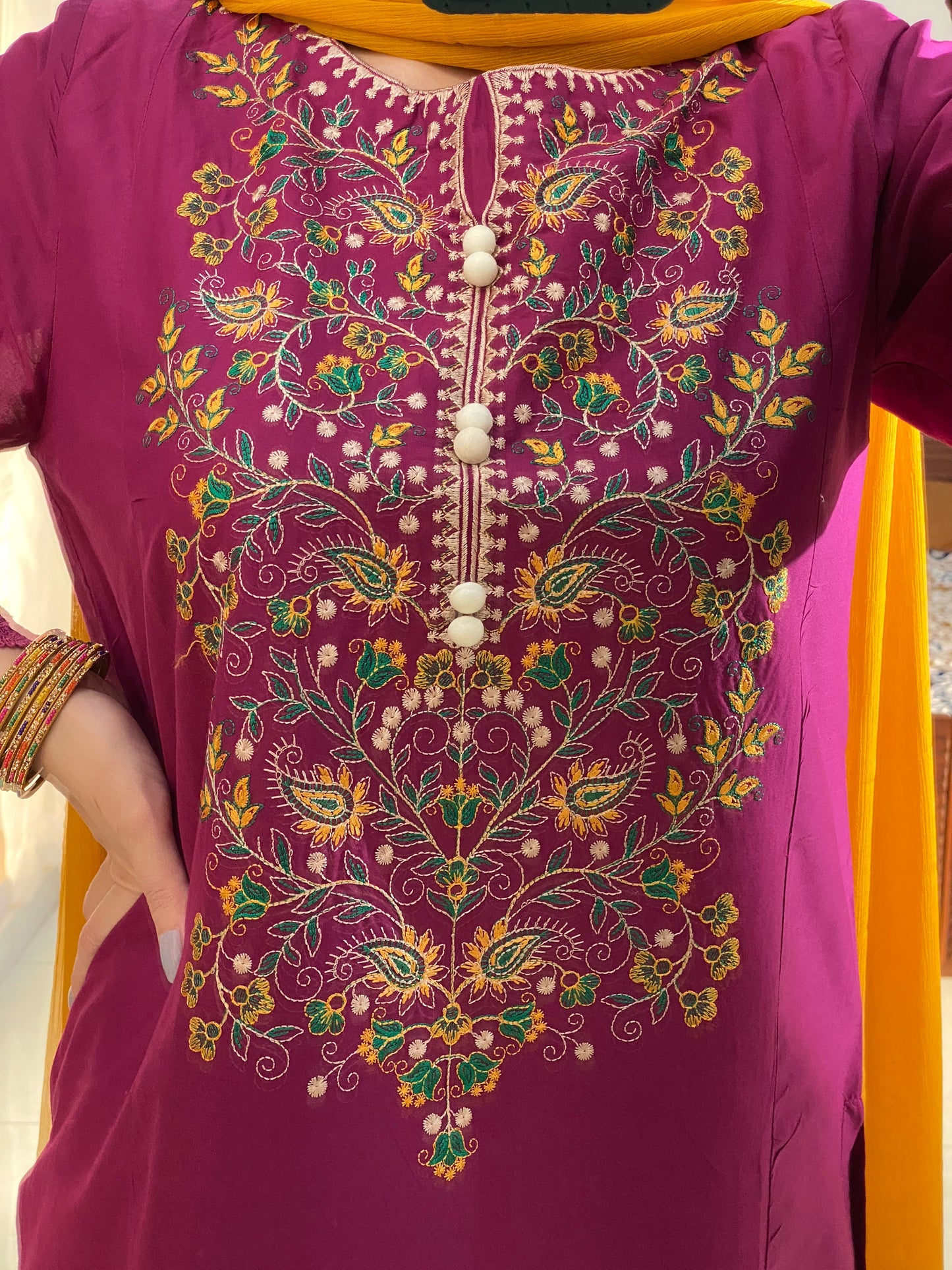 Magenta Embroidered Lawn Suit | HU 18