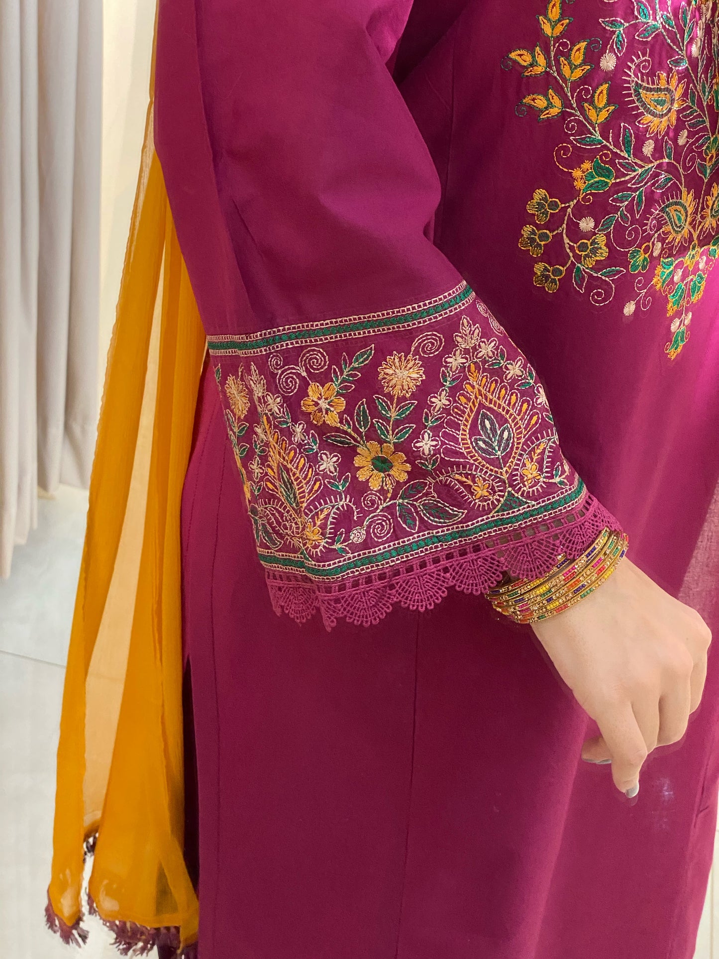 Magenta Embroidered Lawn Suit | HU 18