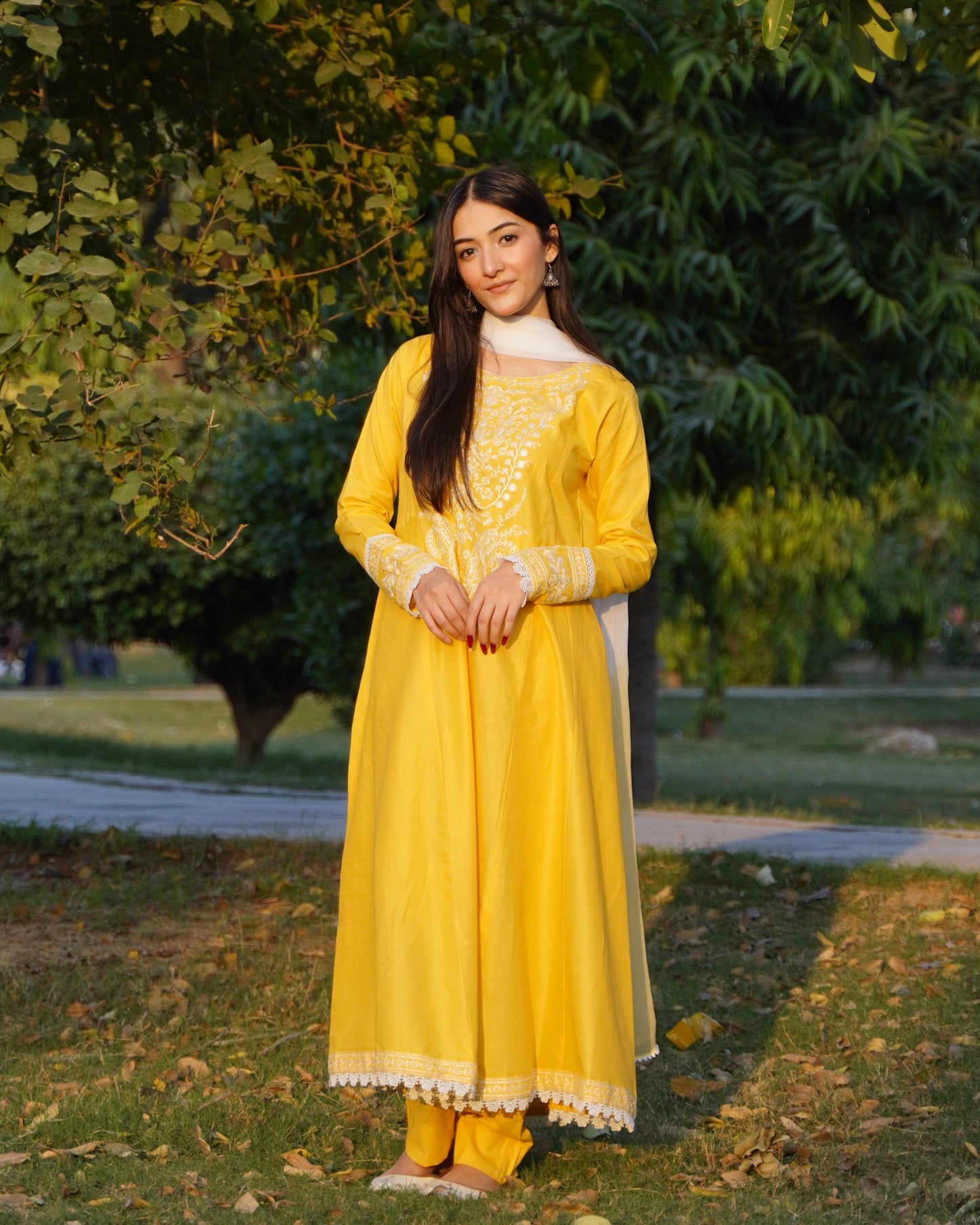Sunshine Yellow Embroidered Frock Only 3 PC | HU 32