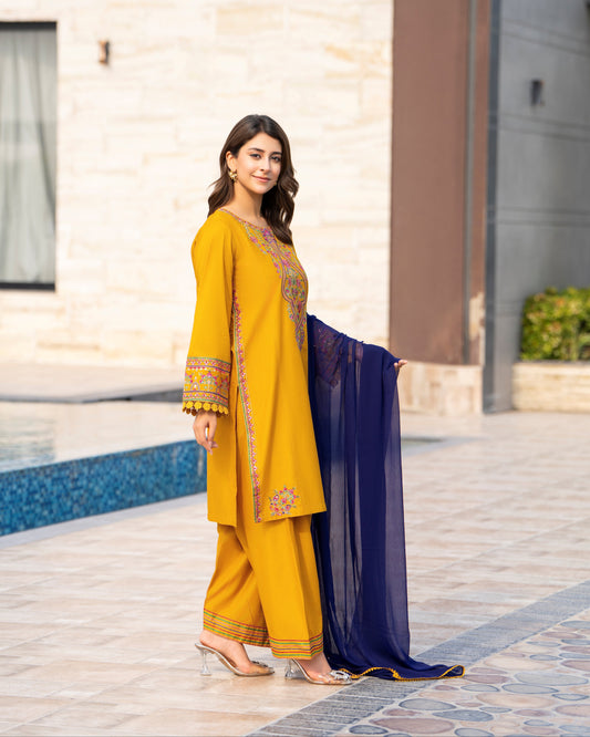 Mustard Embroidered Lawn Suit 2PC & 3PC | HU 23