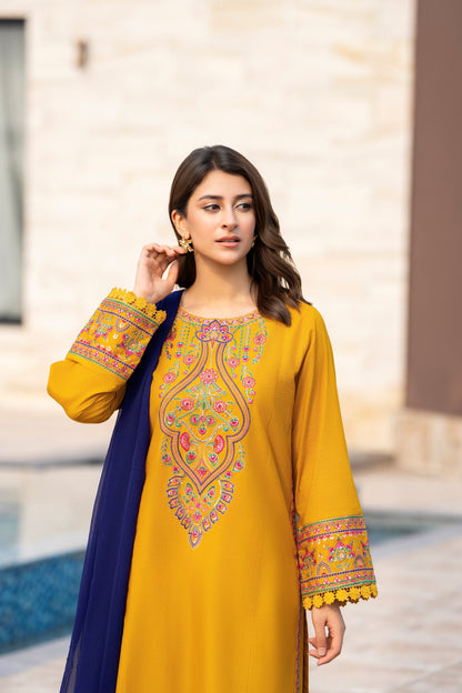 Mustard Embroidered Lawn Suit | HU 23