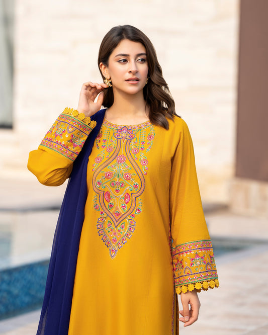 Mustard Embroidered Lawn Suit | HU 23