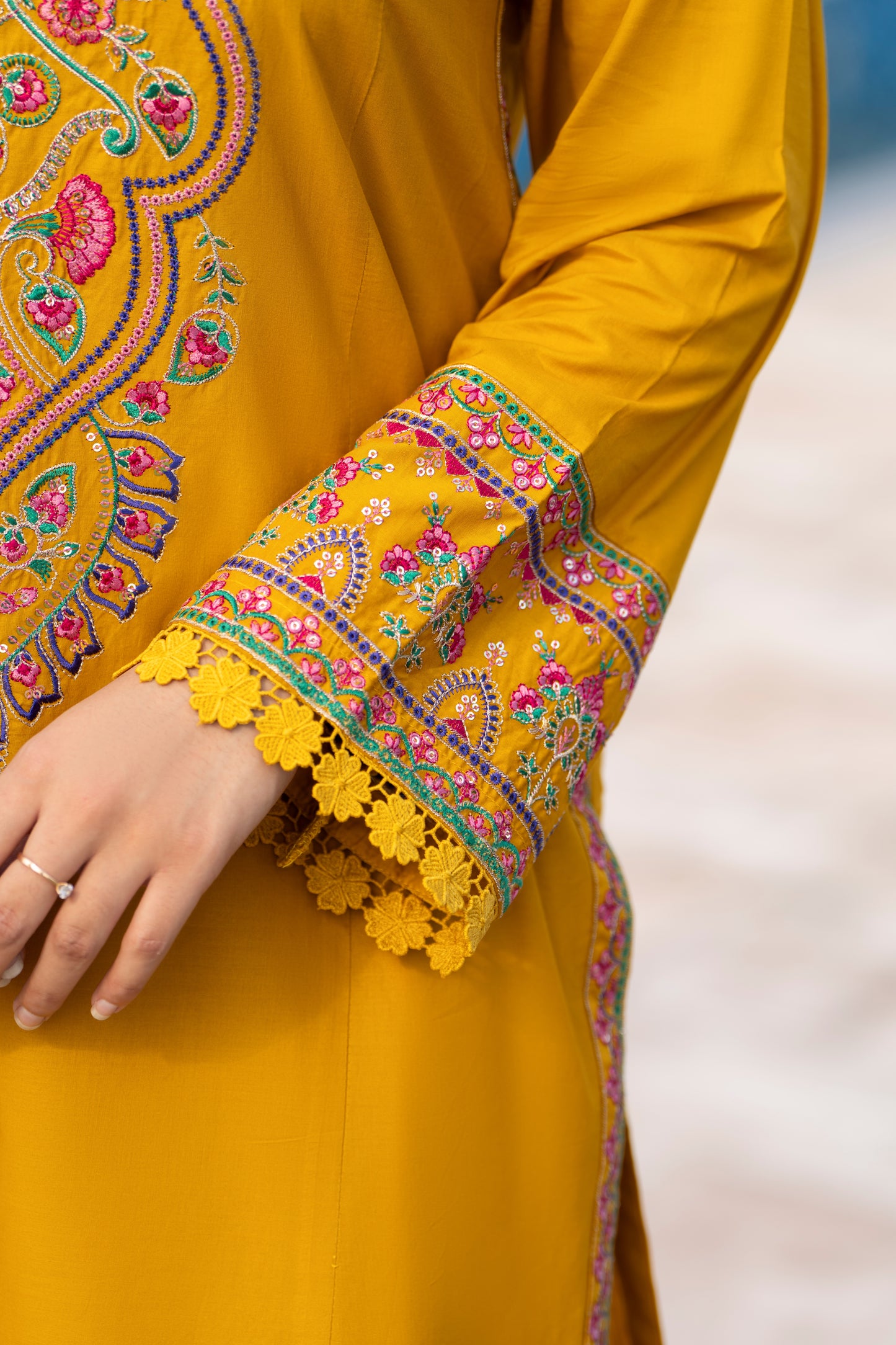 Mustard Embroidered Lawn Suit | HU 23