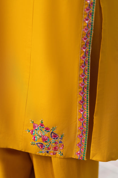 Mustard Embroidered Lawn Suit | HU 23
