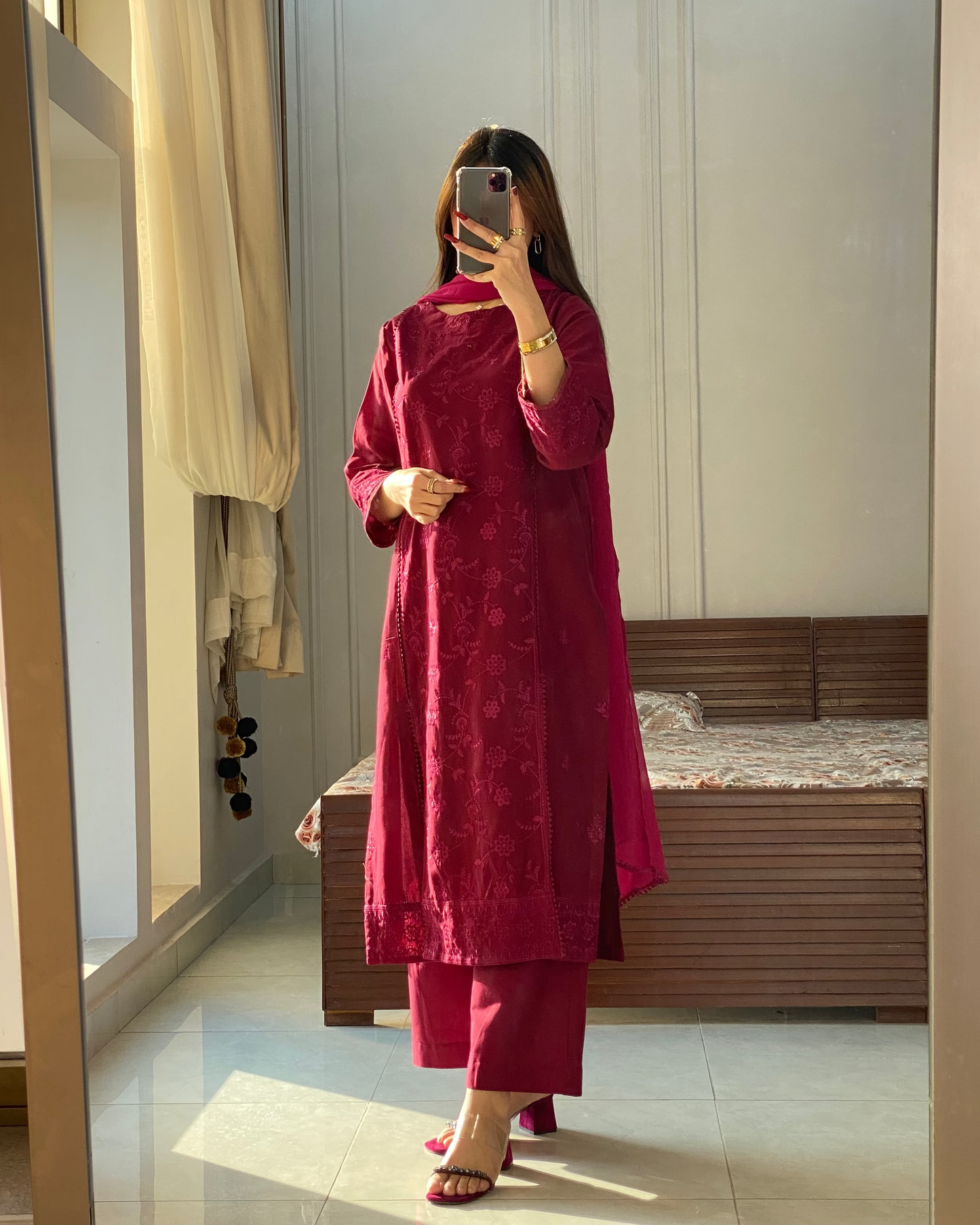 Merlot Burgundy Khaddar Emboidered 3PC Suite | HU 26