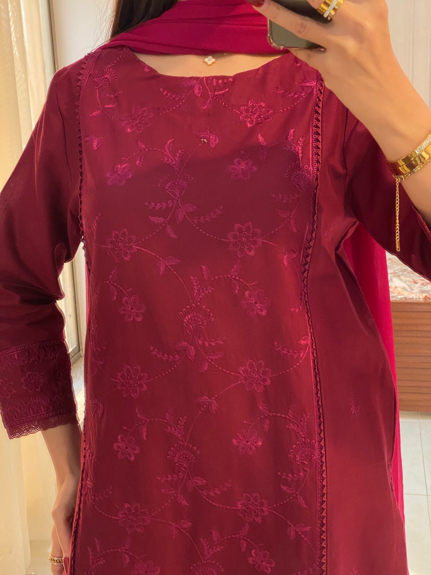 Merlot Burgundy Khaddar Emboidered 3PC Suite | HU 26