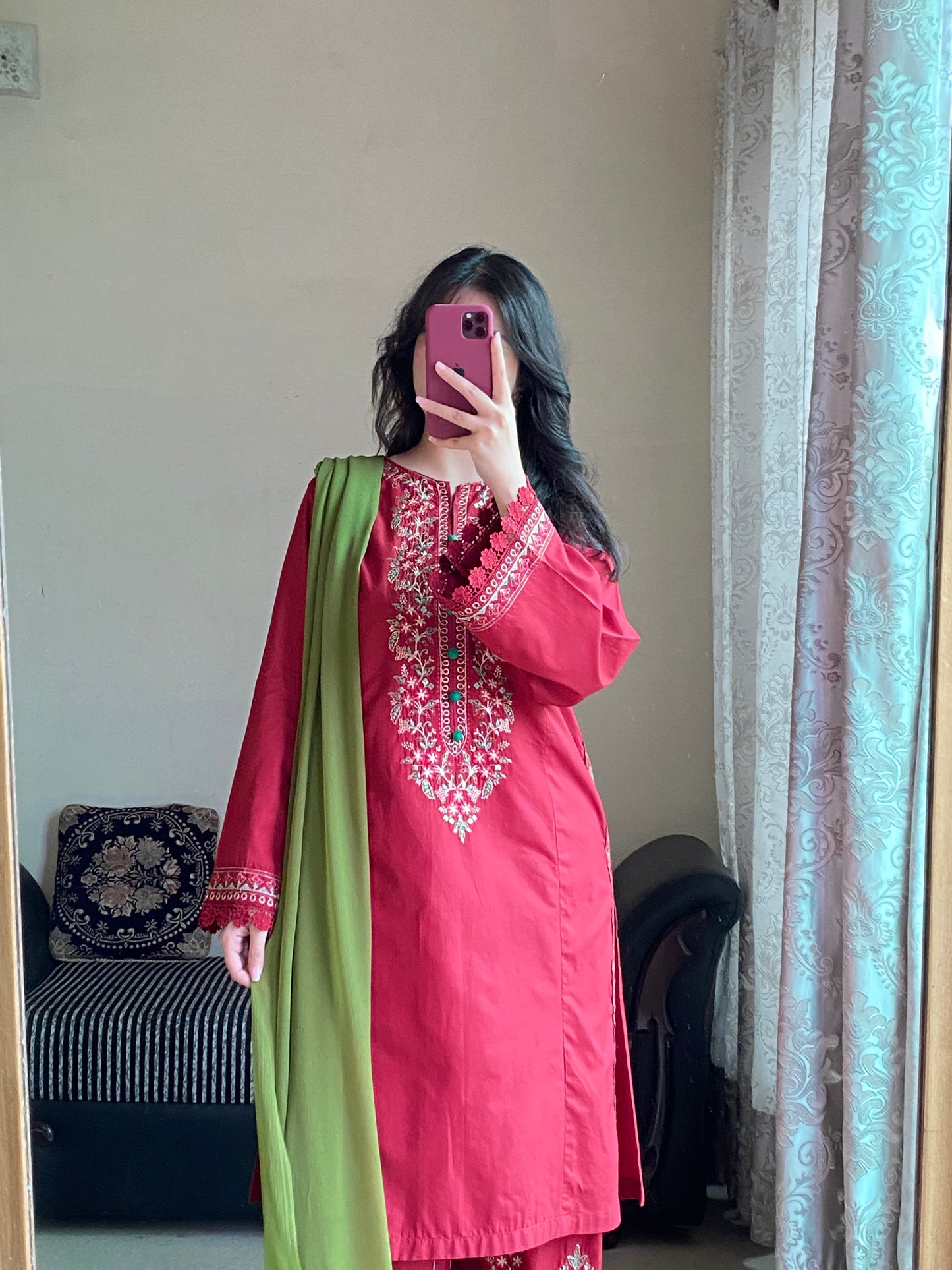 Maroon Embroidered Lawn Suit | HU 20