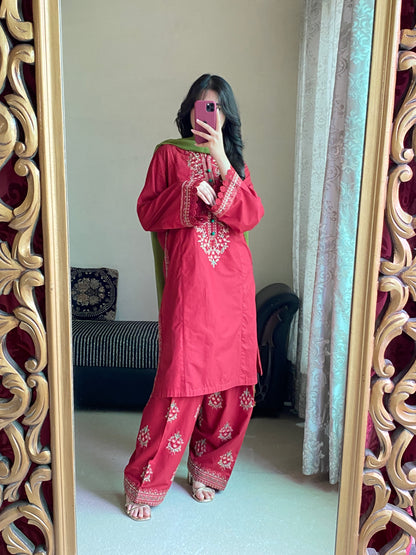 Maroon Embroidered Lawn Suit | HU 20