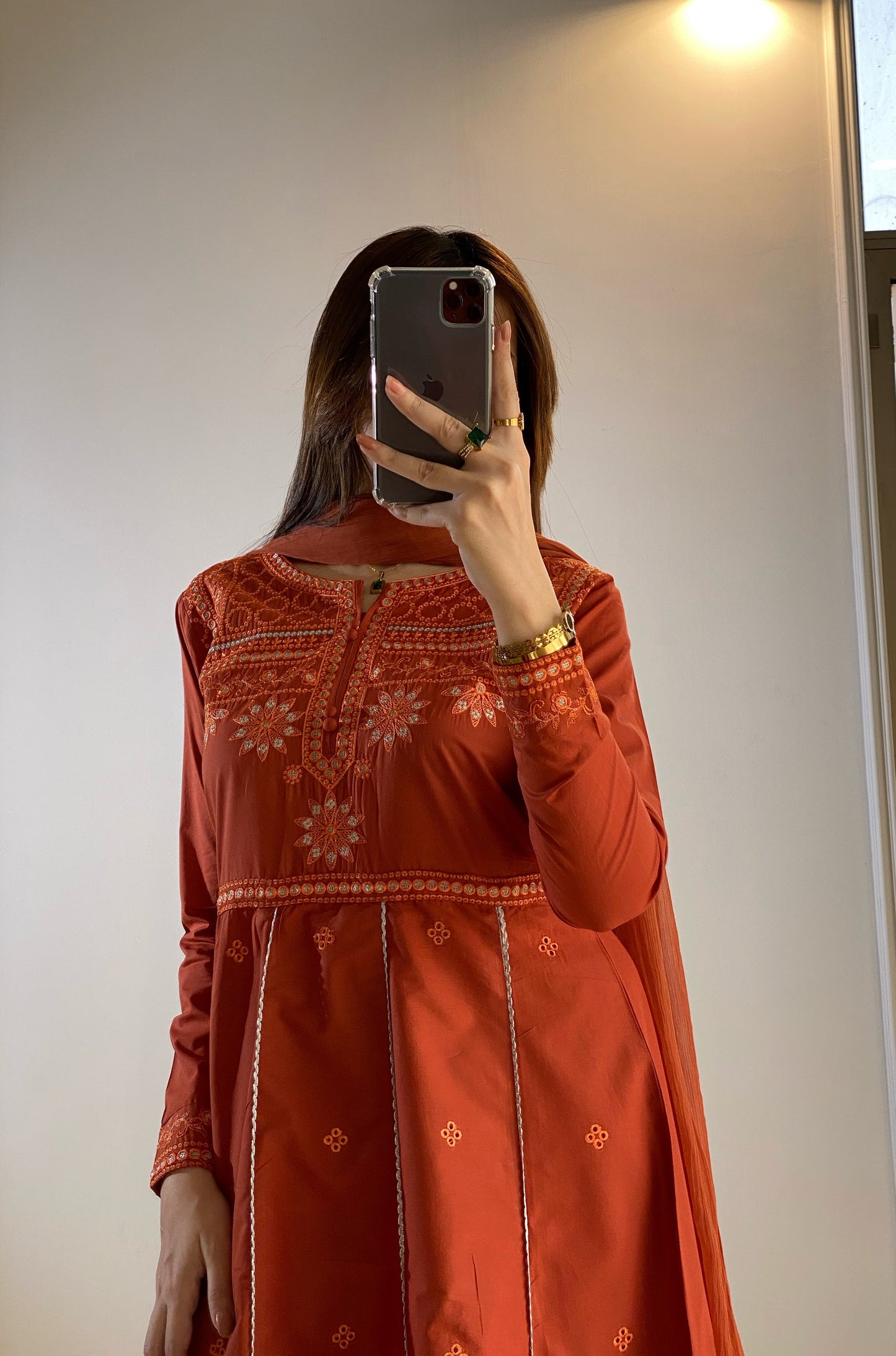 Amber Glow Rust Embroidered Luxury Lawn 2pc & 3pc Frock| HU 38