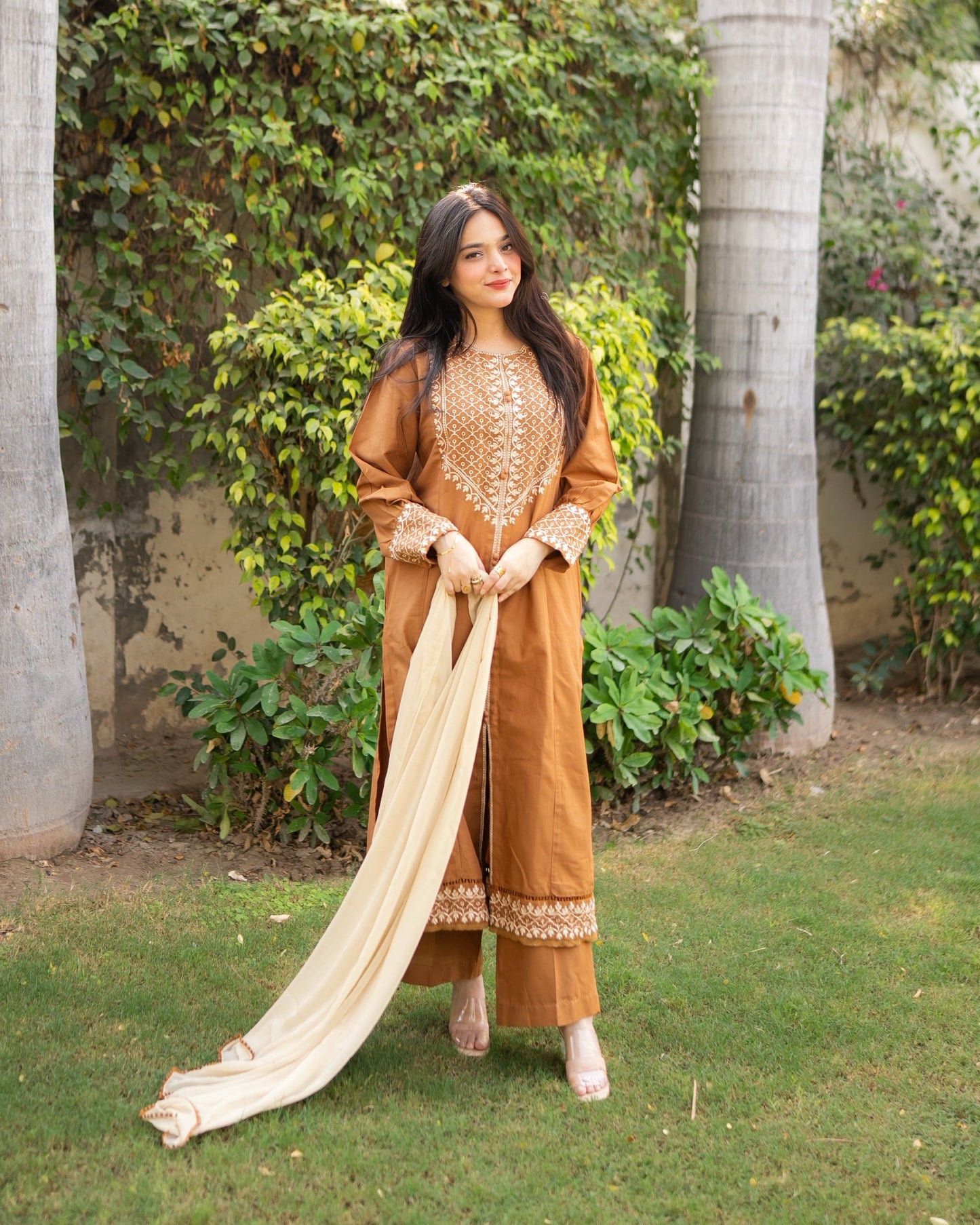Classic Brown Khaddar 3pc & 2pc Suit | HU 27