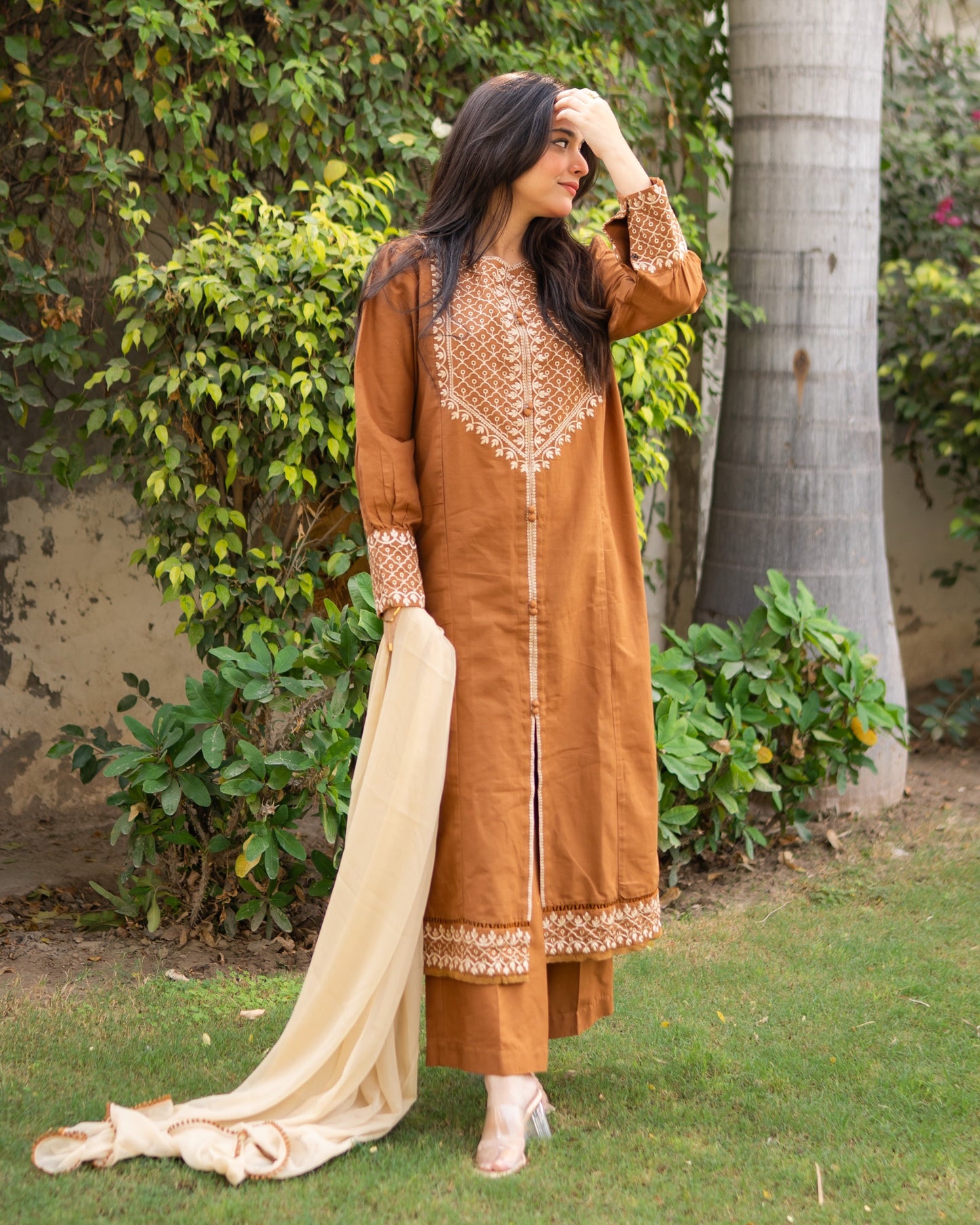 Classic Brown Khaddar 3pc & 2pc Suit | HU 27