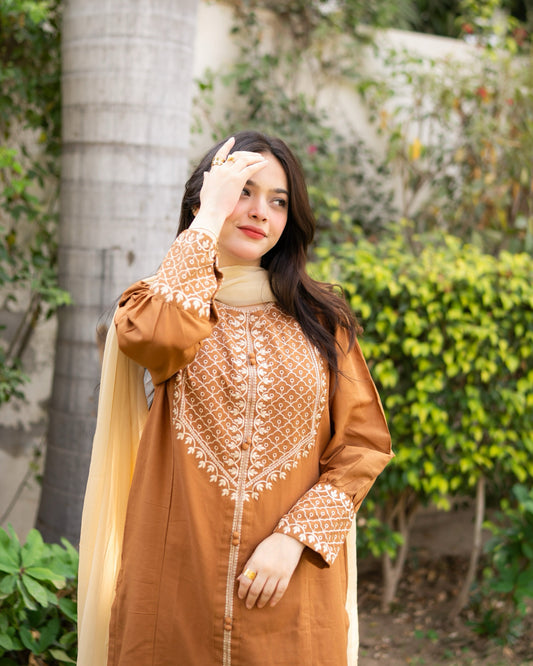 Classic Brown Khaddar 3pc & 2pc Suit | HU 27