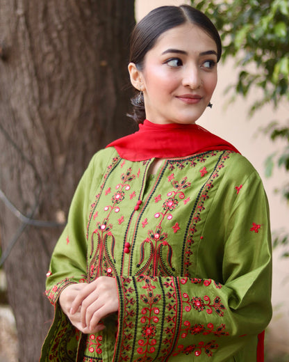 Emerald Mehndi silk 2pc & 3pc | HU31